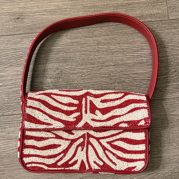 STAUD Tommy Beaded Bag, Scarlet/White Zebra - Picture 4 of 8